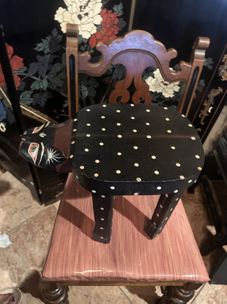 20th Century plainted and carved wooden stool cat #47 VV MTS|97204