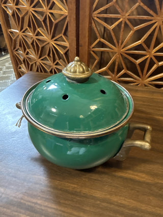 VTG Brass Green Enamel Pot|91195