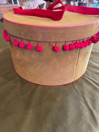 VNTG Green Hatbox w/ Red Pom Poms