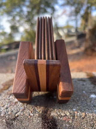 JP wooden coaster 6 floral coasters holder featuring a geometric chevron