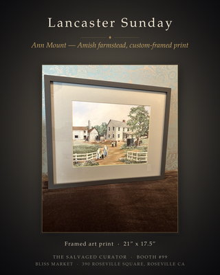 Vintage Art Print "Lancaster Sunday" by Ann Mount | Amish Farmstead Scene | Custom-Framed
