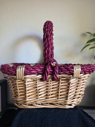 NEW - Wine Burgundy Rimmed Woven Basket