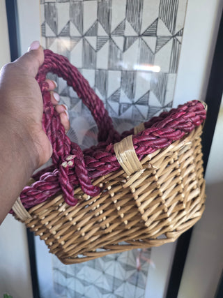 NEW - Wine Burgundy Rimmed Woven Basket