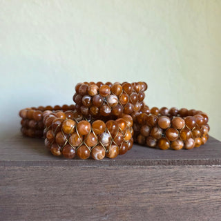 NEW - Beaded Orange Stone Napkin Rings - Set of 5