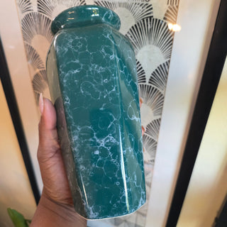 NEW - Vtg Hunter Green Crizzle/Marbled Vase