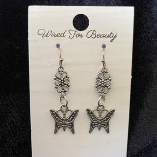 silver tone butterfly earrings RSV