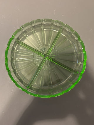12F VTG Green Depression Glass 4 Section Condiment Dish Uranium / Vaseline MTS|68982