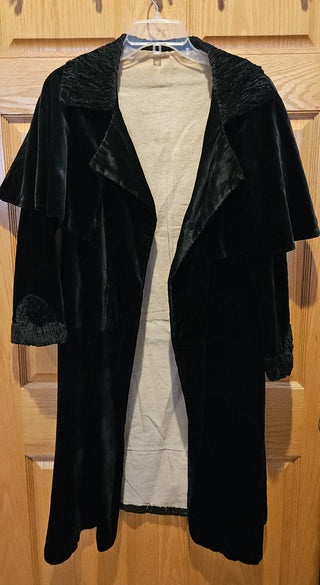 Victorian Black Velvet Coat, Hand Sewn, Sz M, RSV|121373