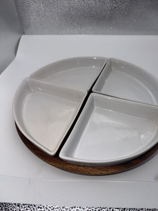 The Cellar Serveware Acacia Wood Lazy Susan White Porcelain #47 VV MTS