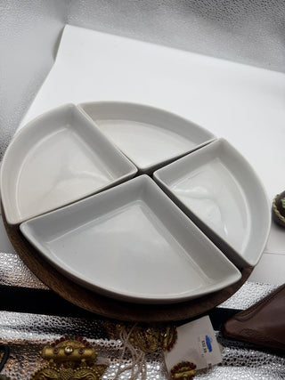 The Cellar Serveware Acacia Wood Lazy Susan White Porcelain #47 VV MTS