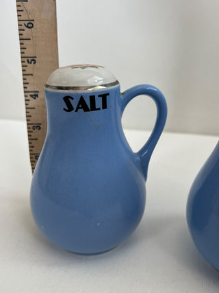 Antique blue “rose parade” salt and pepper shakers set RSV|86738