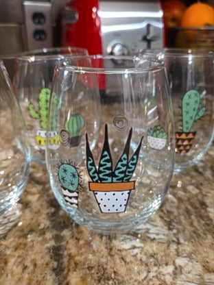 RF Set of 4 Cactus Stemless Wine Glasses