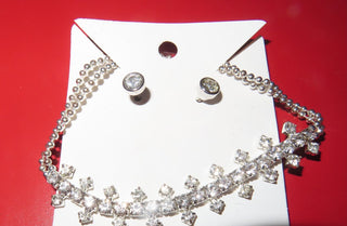 Rhinestone bracelet & pierced earring set RCD|147699