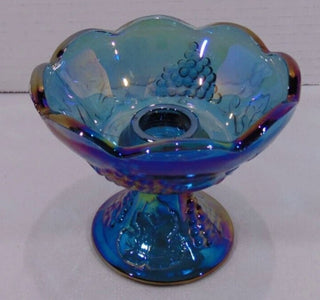 Vintage Indiana Glass Harvest Grape Blue Carnival Candle Holder|96232