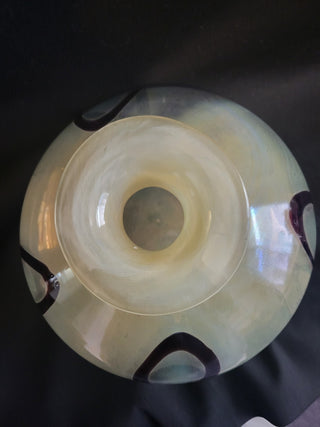 Hand Blown Glass Vase Yellow w/Brown Rings RCD|101099