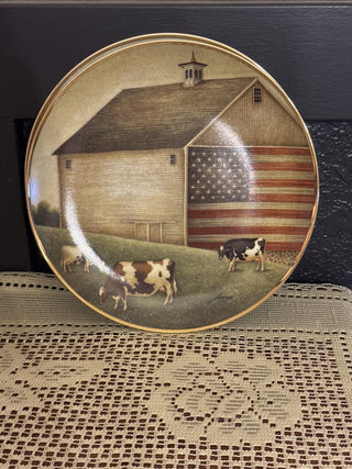 Vintage Collectible Franklin Mint Plate Proud Pasture Cows w/ Barn-RCD