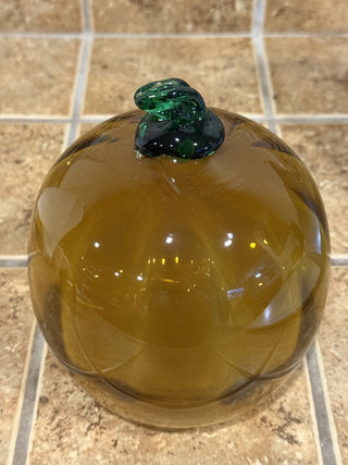Hand Blown Art Glass Pumpkin & Stem 7” Amber Gold Harvest Fall Decor RCD