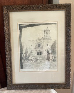Vintage Framed Art by Barbara Gettier, San Jose Mission RCD