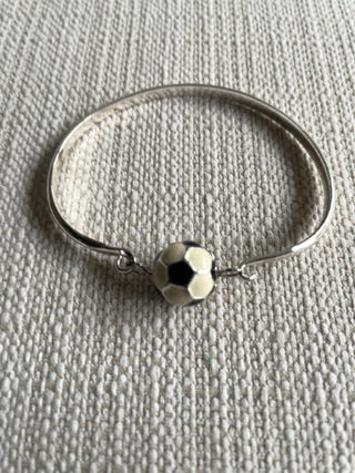 Silver tone soccer ball bangle bracelet