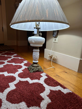 Paul Hanson N.Y. Vtg. White Embossed Opaline Glass Table Lamp w/shade 26" RCD|76408