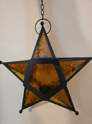 MTS Embossed Hanging Amber Star Tea Light Holder|124259