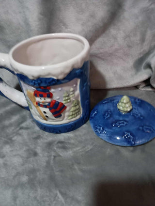 Gibson Home Christmas "Holiday Snowman" ceramic mug with a lid rsv|124540