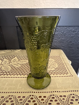 Vintage Indiana Glass Avocado Green Grape Harvest Vase-RCD
