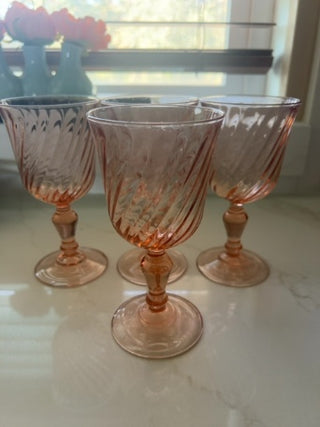 Cristal D' Arques ROSALINE PINK SWIRL,  5 3/4" Wine Glass, set of 4