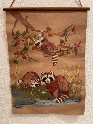 16.5"x12" Orig. Art on Leather Wall Hanging, Raccoons--SP MTS