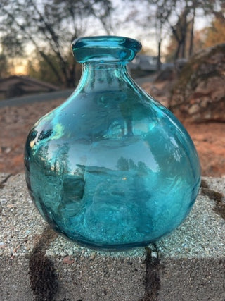 Vidrios San Miguel Bulb Vase 100% Recycled Glass 7" Aqua Blue Handmade Spain