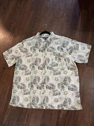 Men's XL Croft & Barrow Hawaiian Shirt Green Palm Leaves RCD