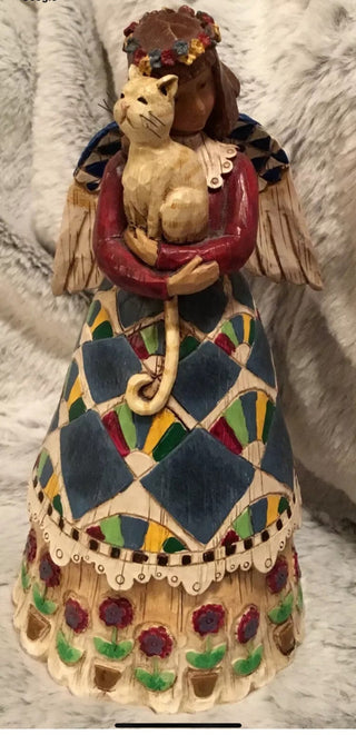 Retired 2002  Jim Shore Heartwood Creek Angel Holding Cat B105170 #62 VV MTS