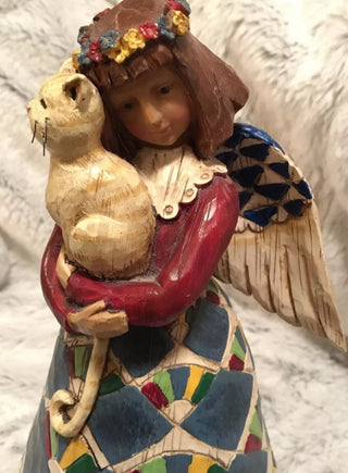 Retired 2002  Jim Shore Heartwood Creek Angel Holding Cat B105170 #62 VV MTS