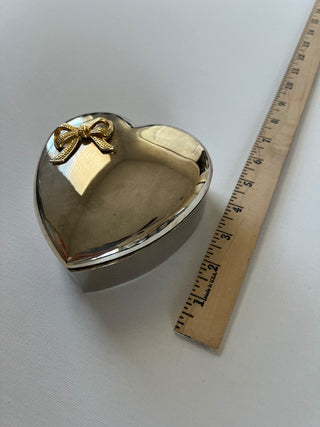 Silver plate heart bow  trinket box with lid|74496