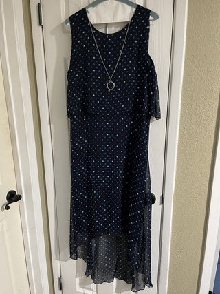 New with Tags Women's Size 14 Navy Blue Polka Dot Dress w/Necklace Attached RCD|119519