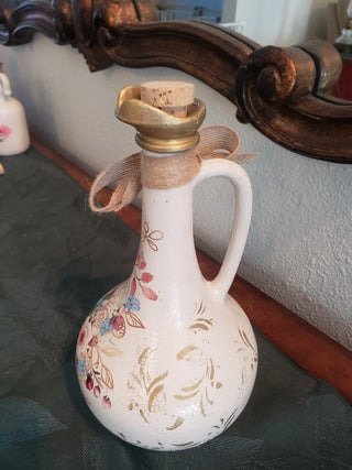 12 inch white wine bottle with flowers, and stenciling|96985