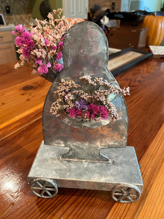 Tin Girl on Wagon w/ Dried Flowers ~MTS