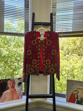 Vtg Papell Boutique Evening Beaded Red Jacket- Size L MTS|103378