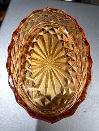 Oval shaped Amber cut glass trinket dish/soap dish