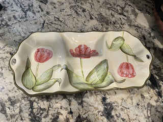 Baum Bros Style Eyes Divided Serving Platter Pink Tulips Hand Painted RCD|75746