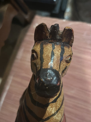 Vtg Wooden Rocking Zebra Horse 13” X 12” Hand Carved Painted Carousel Circus Toy #62 VV MTS|81317