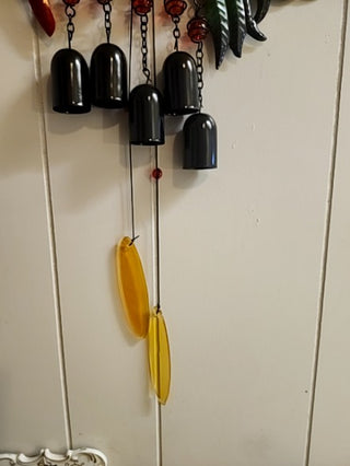 Very cute, twenty four inch metal and glass rooster wind chime
