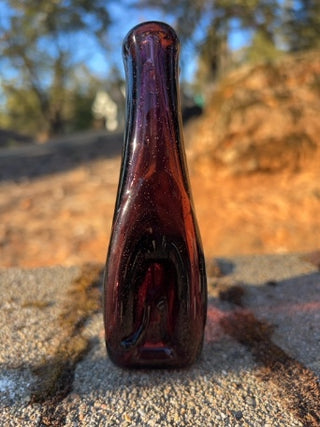 JP 5.75” vintage mid-century modern hand-blown amethyst purple art glass pinched double-spill vase