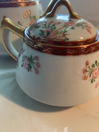 Set of vintage Japanese Kutani Teapot and sugar bowl
