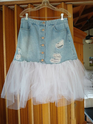 Denim Tulle Mini Skirt, Medium