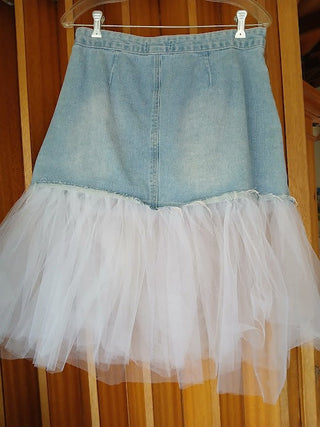 Denim Tulle Mini Skirt, Medium