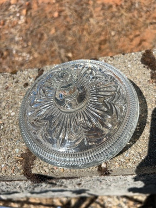 JP vintage Avon clear pressed glass lidded candy dish