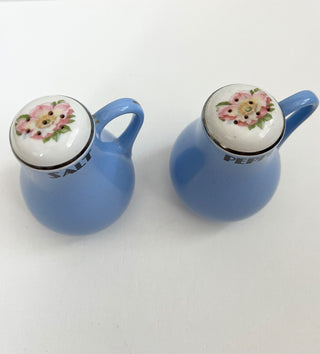 Antique blue “rose parade” salt and pepper shakers set RSV|86737