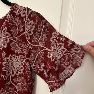 Ann taylor burgundy floral blouse XS rsv|70299