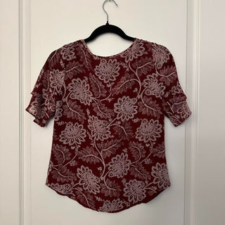 Ann taylor burgundy floral blouse XS rsv|70301